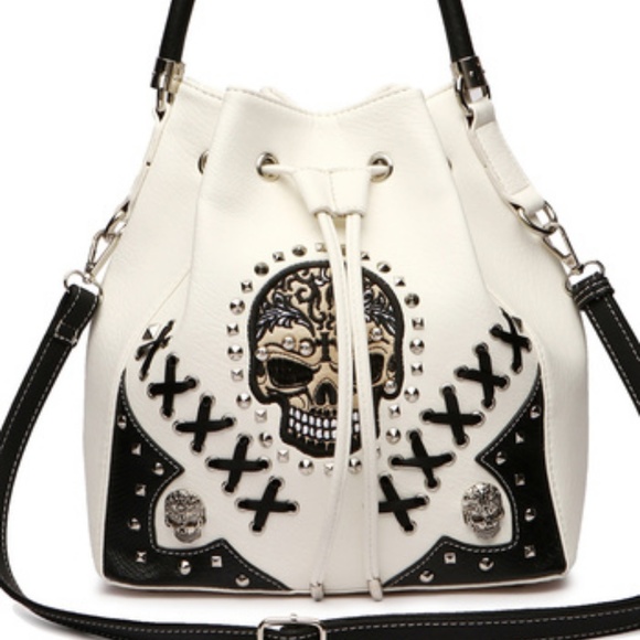 NEW Embroidered Skull, Studs, & Stitch Bucket Bag - Picture 1 of 3